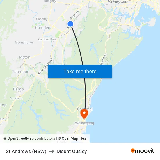 St Andrews (NSW) to Mount Ousley map