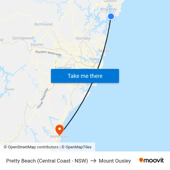 Pretty Beach (Central Coast - NSW) to Mount Ousley map