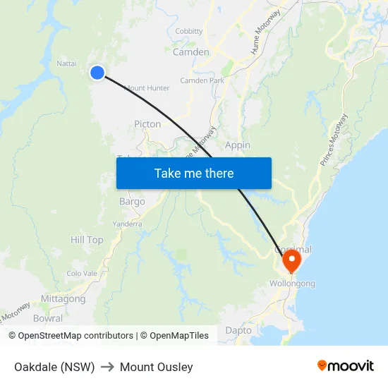 Oakdale (NSW) to Mount Ousley map