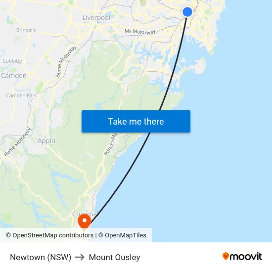 Newtown (NSW) to Mount Ousley map