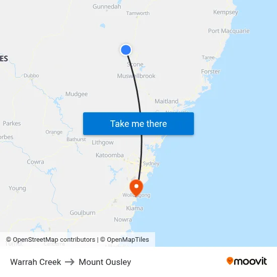 Warrah Creek to Mount Ousley map
