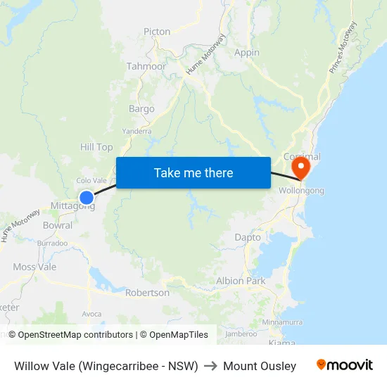 Willow Vale (Wingecarribee - NSW) to Mount Ousley map