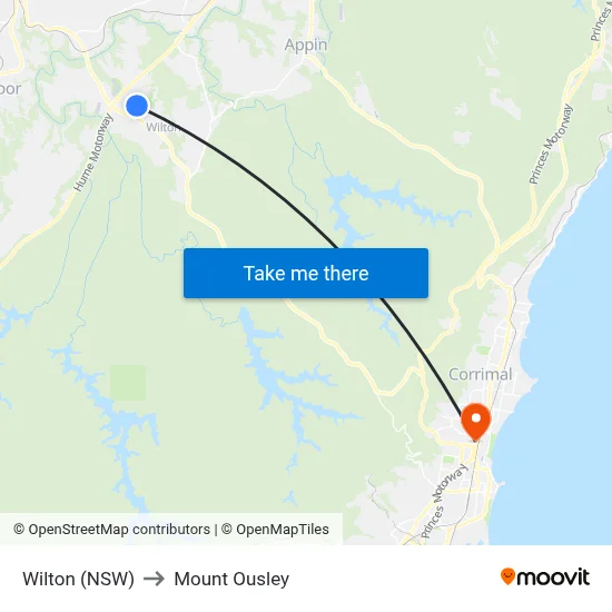 Wilton (NSW) to Mount Ousley map