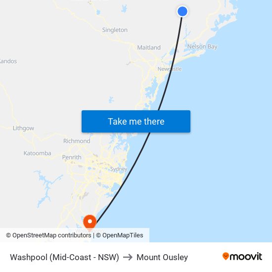 Washpool (Mid-Coast - NSW) to Mount Ousley map