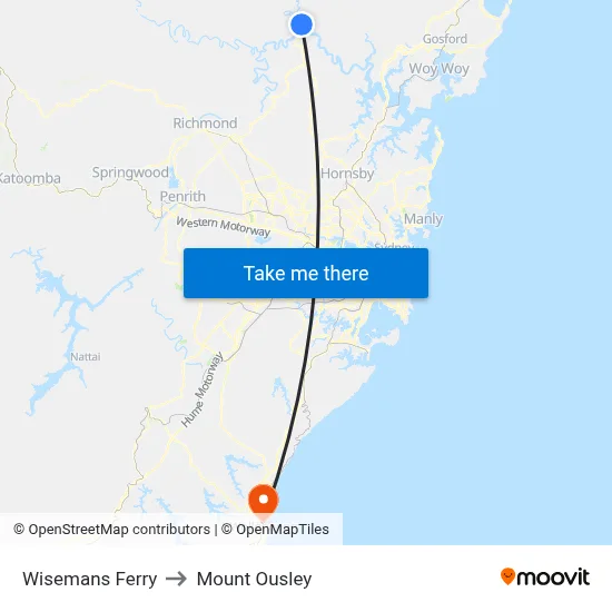 Wisemans Ferry to Mount Ousley map