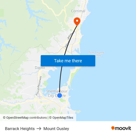 Barrack Heights to Mount Ousley map
