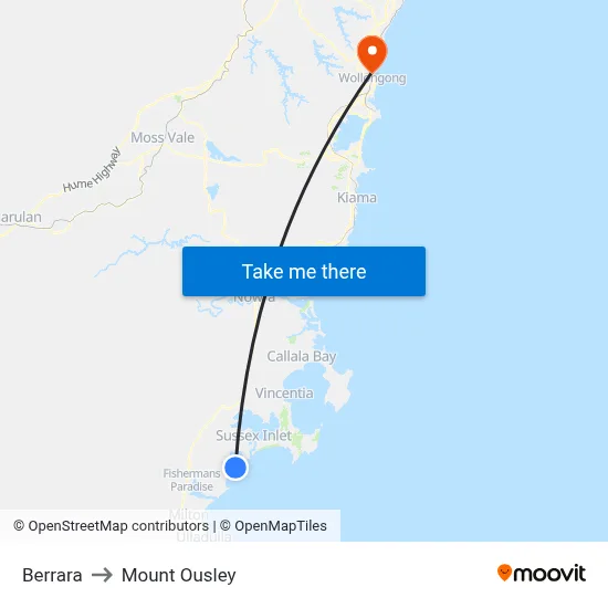 Berrara to Mount Ousley map