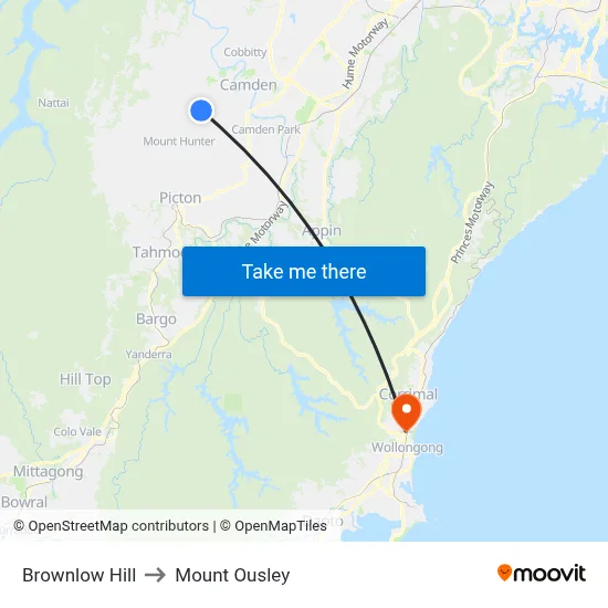 Brownlow Hill to Mount Ousley map