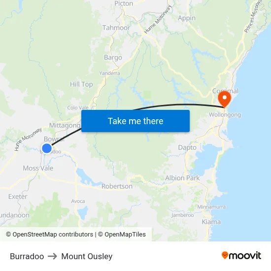 Burradoo to Mount Ousley map