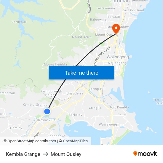 Kembla Grange to Mount Ousley map
