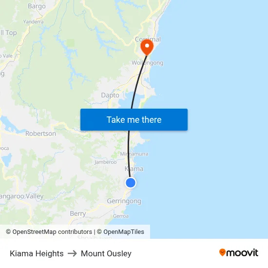 Kiama Heights to Mount Ousley map
