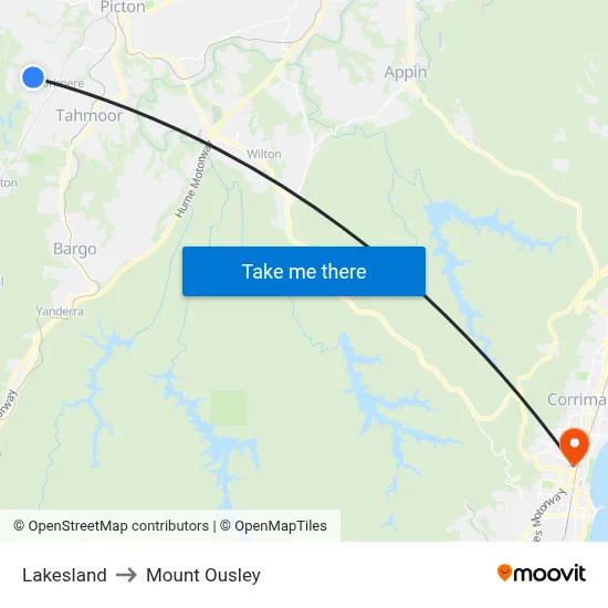 Lakesland to Mount Ousley map