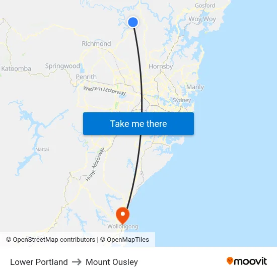 Lower Portland to Mount Ousley map