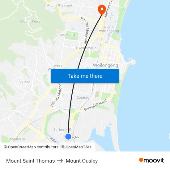 Mount Saint Thomas to Mount Ousley map
