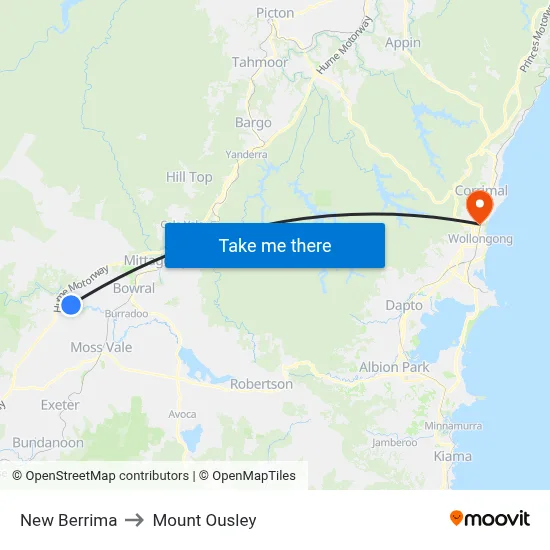 New Berrima to Mount Ousley map