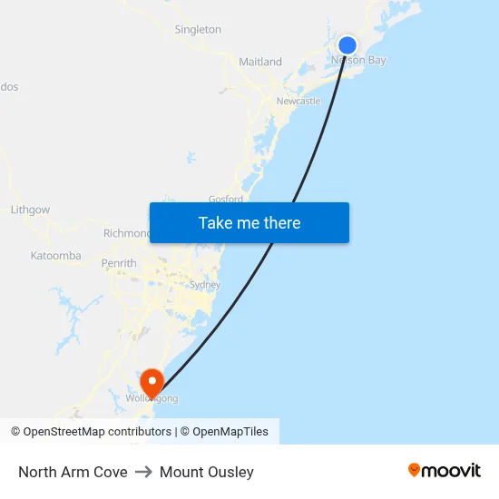 North Arm Cove to Mount Ousley map