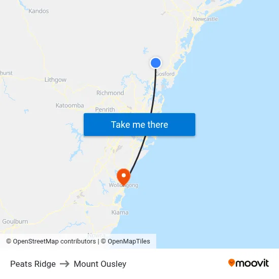 Peats Ridge to Mount Ousley map