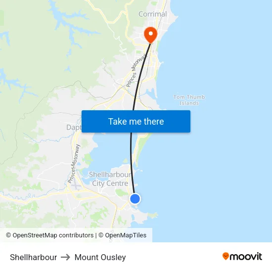 Shellharbour to Mount Ousley map