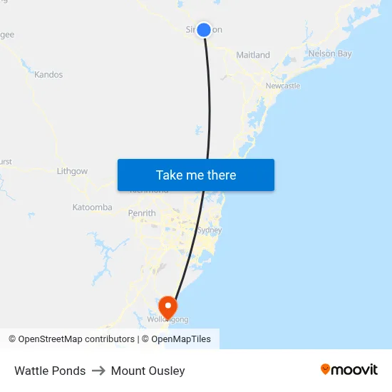 Wattle Ponds to Mount Ousley map