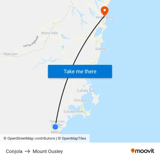 Conjola to Mount Ousley map
