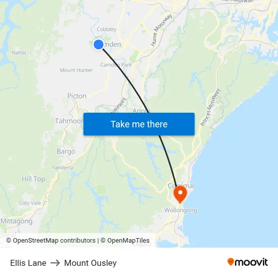 Ellis Lane to Mount Ousley map