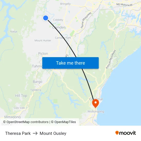 Theresa Park to Mount Ousley map