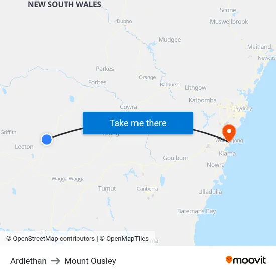 Ardlethan to Mount Ousley map