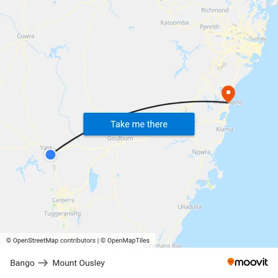 Bango to Mount Ousley map