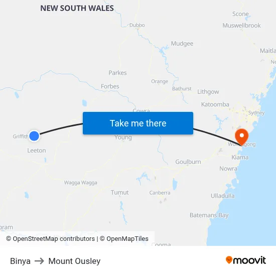 Binya to Mount Ousley map