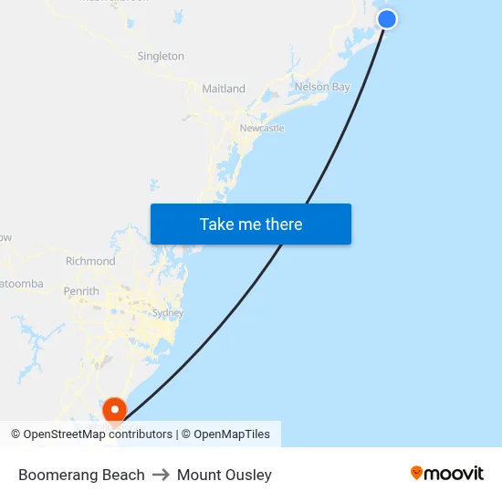Boomerang Beach to Mount Ousley map
