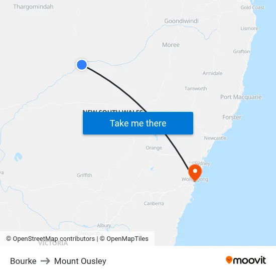 Bourke to Mount Ousley map