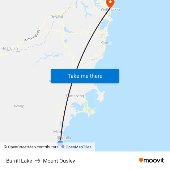 Burrill Lake to Mount Ousley map