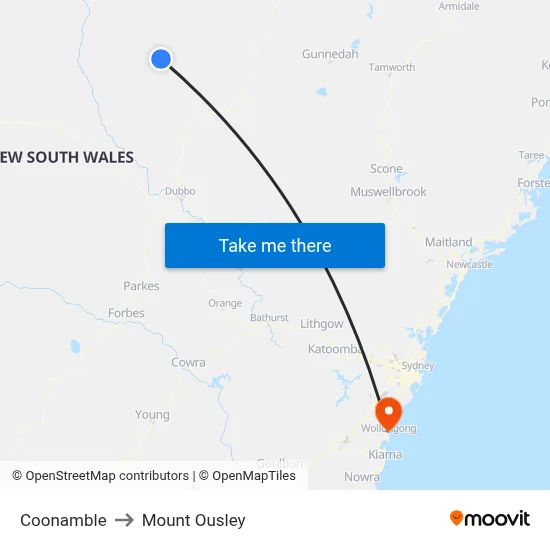 Coonamble to Mount Ousley map