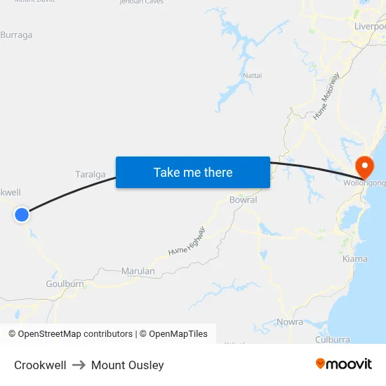 Crookwell to Mount Ousley map