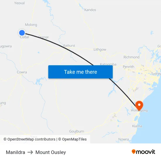 Manildra to Mount Ousley map