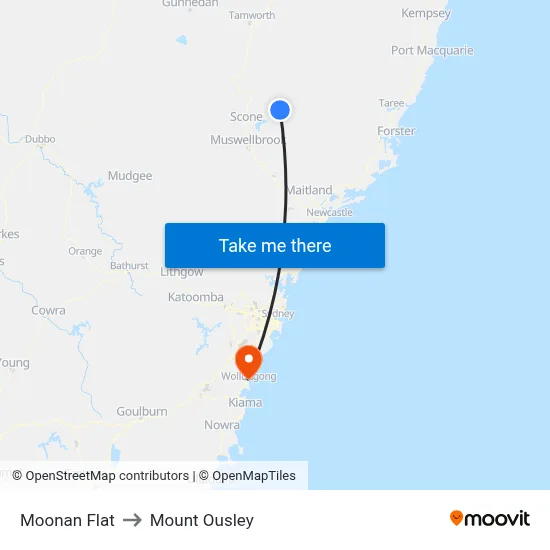Moonan Flat to Mount Ousley map