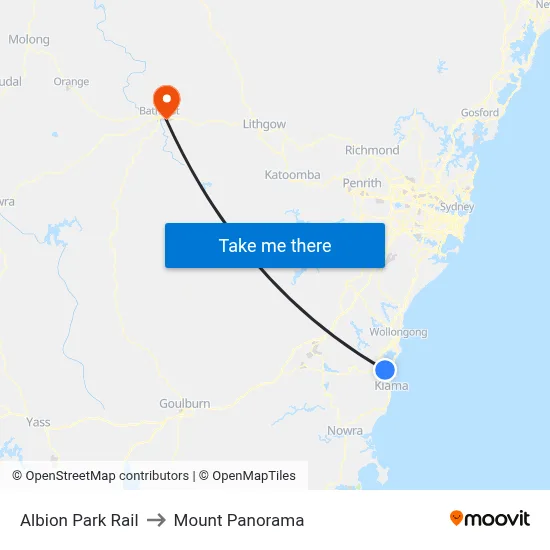 Albion Park Rail to Mount Panorama map