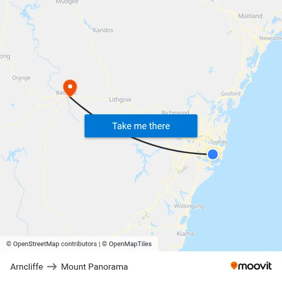 Arncliffe to Mount Panorama map