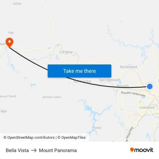 Bella Vista to Mount Panorama map