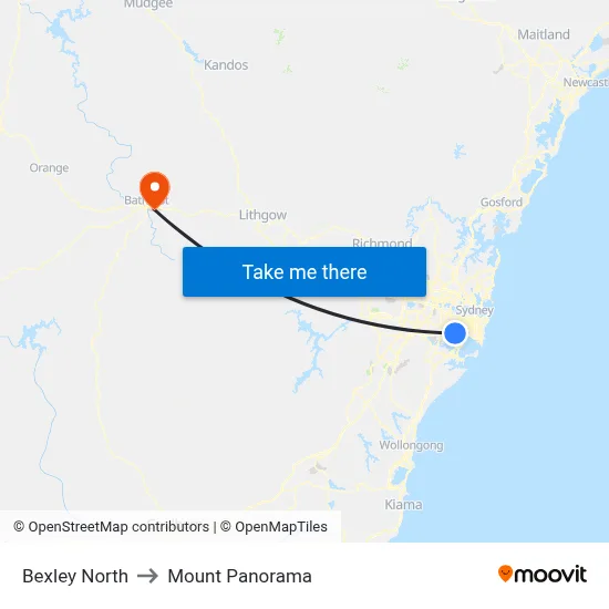 Bexley North to Mount Panorama map