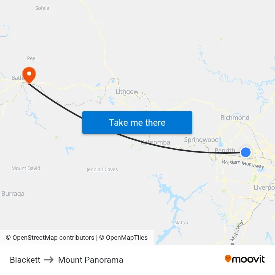 Blackett to Mount Panorama map