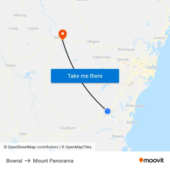 Bowral to Mount Panorama map
