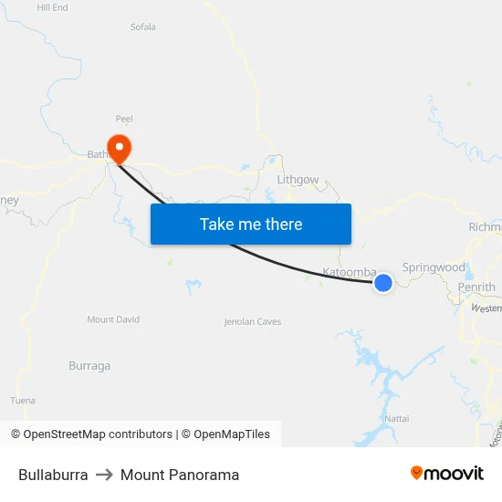 Bullaburra to Mount Panorama map