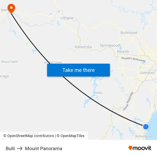 Bulli to Mount Panorama map