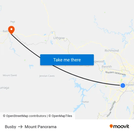 Busby to Mount Panorama map