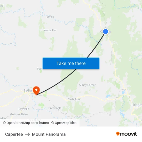 Capertee to Mount Panorama map