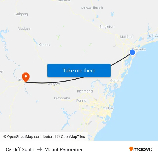 Cardiff South to Mount Panorama map