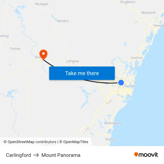 Carlingford to Mount Panorama map