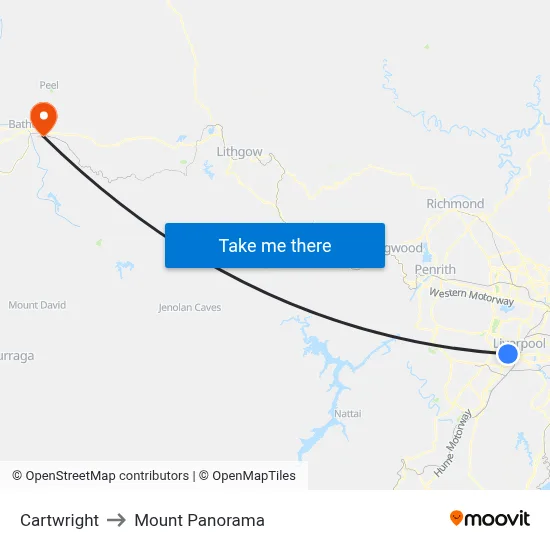 Cartwright to Mount Panorama map