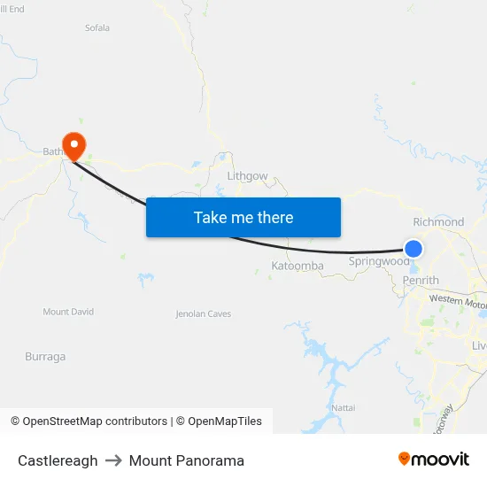 Castlereagh to Mount Panorama map